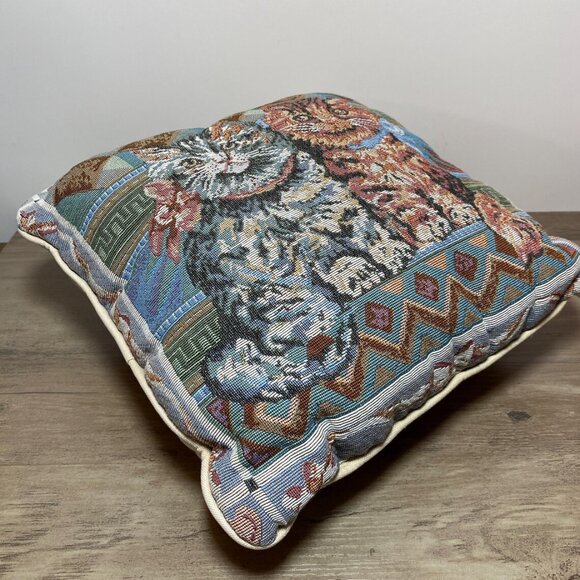Kitty Cats Tapestry Throw Pillow 1990s Home Decor - Picture 2 of 6